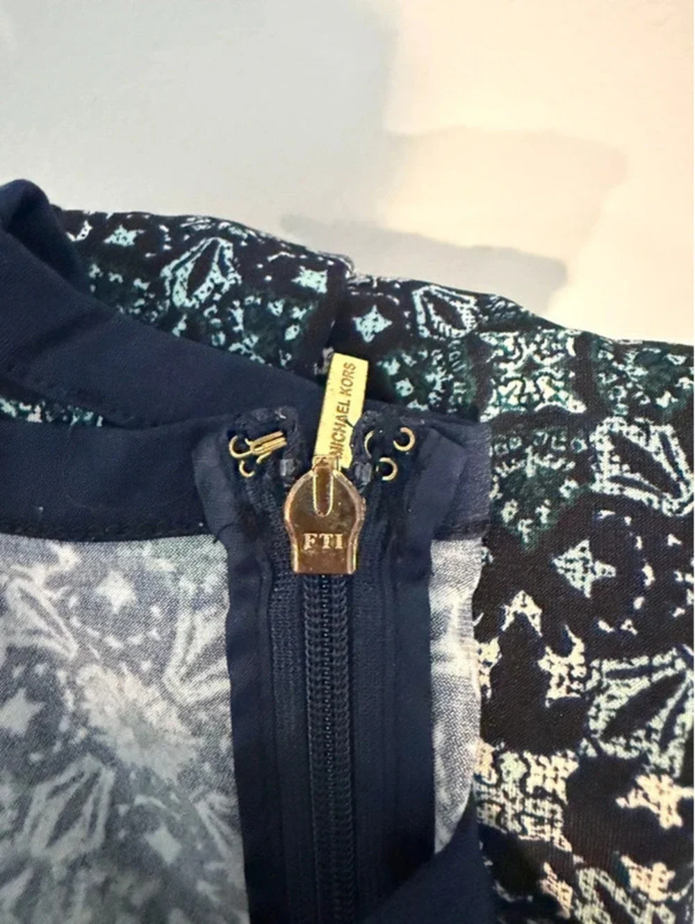 Michael Kors Navy Blue Floral Fit & Flare Dress Size L